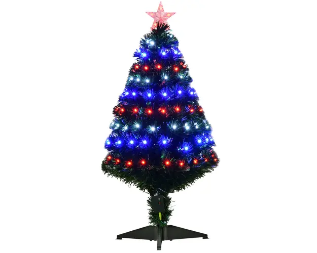 Brad de Craciun artificial in PVC con 90 lumini LED si fibra optica, 90 ramuri si baza pliabila, Φ48x90cm, verde HOMCOM | Aosom RO