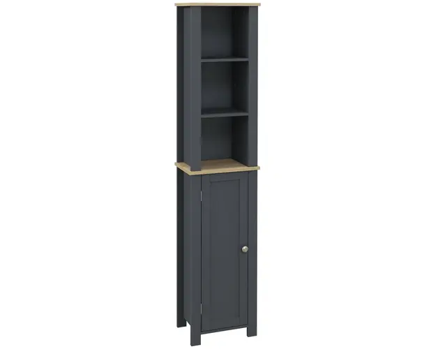 kleankin Dulap de Depozitare pentru Baie, Organizator de Baie cu Dulap, Usa si 3 Rafturi, 34x23x165 cm Gri | Aosom Romania