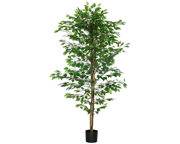 HOMCOM Planta Artificiala de Ficus cu 1260 Frunze, Planta Artificiala cu Ghiveci Inclus, Ø17,5x14,5 cm, Verde | Aosom Romania