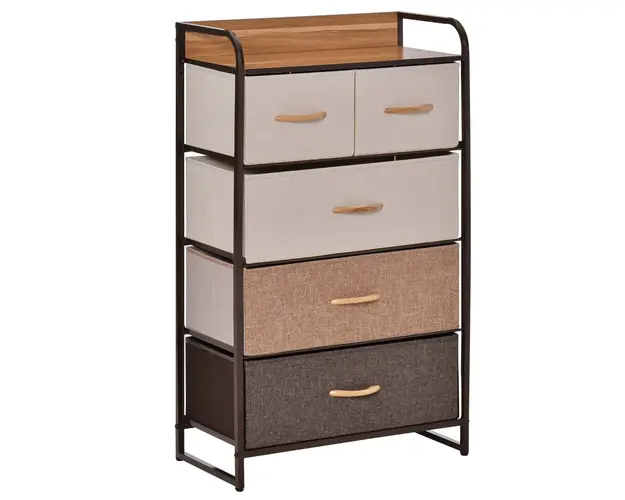 Comoda cu 5 sertare pliante din material textil si raft din MDF, mobilier pentru camera de zi si dormitor, 58x29x99cm, multicolor | Aosom Romania