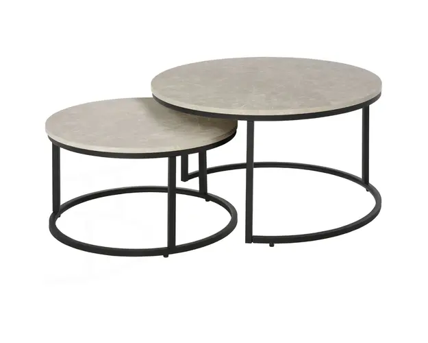 HOMCOM Set 2 Masute de Cafea care se Suprapun, Masute pentru Salon Rotunde din Metal si MDF Efect Marmura, Gri si Negru