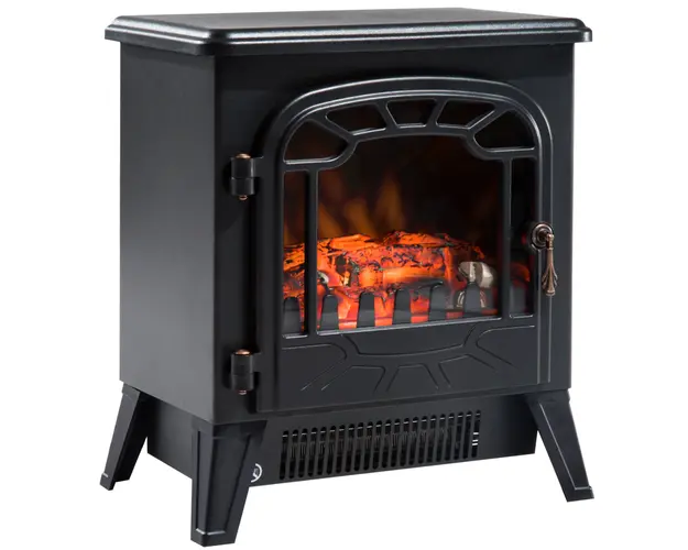 Semineu electric HOMCOM cu putere reglabila cu efect de flacara 900 W/1800 W, 36 x 25,5 x 41,5 cm, negru | Aosom Romania