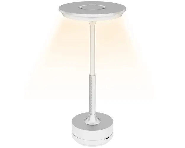 HOMCOM Lampa de masa Touch LED, Lampa de Noptiera Fara Fir cu Baterie Reincarcabila, 3 Tonuri de Lumina, Ø13x28,5 cm, Argintiu | Aosom Romania