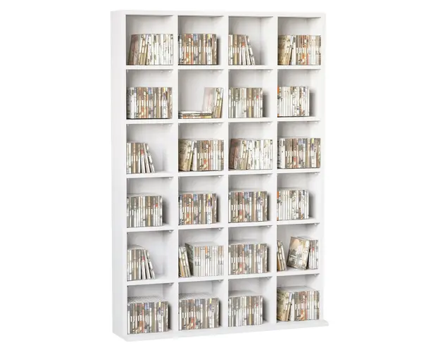 HOMCOM Biblioteca Spatioasa, Dulap cu 24 Compartimente Reglabile, Design Modern, 130.5x89x20 cm, Alb, pentru Living sau Birou | Aosom Romania