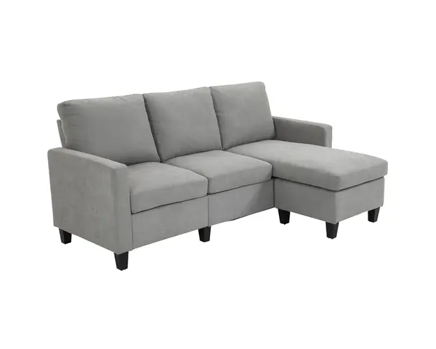 HOMCOM Canapea de colt modulara si moderna, canapea 3 locuri cu peninsula reversibila din material textil gri deschis, 197x139x 91 cm | Aosom Romania