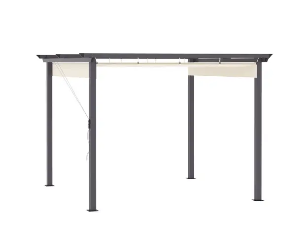 Outsunny Foisor de Gradina cu Copertina Retractabila, Pergola de Exterior cu Structura din Aluminiu, 2.95x2.95x2.16 m, Alb Crem | Aosom Romania