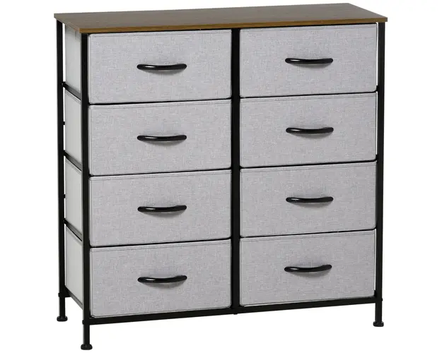 HOMCOM Comoda 8 sertare in stil industrial, comoda pentru dormitor cu sertare detasabile din material textil, lemn si otel, 80x30x81.5cm | AOSOM RO