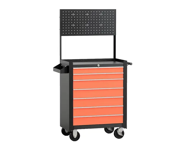 HomCom Carucior Atelier Mobil cu Sertar pentru Scule, Organizator Portabil, Negru si Portocaliu, 61.5x33x76 cm | Aosom Romania