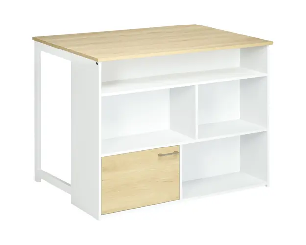 HOMCOM Masa de Bar Extensibila Moderna din MDF, 4 Rafturi, Dulapior, Picioare Antiderapante, 116x79.5x91cm, Alb/Lemn | Aosom Romania