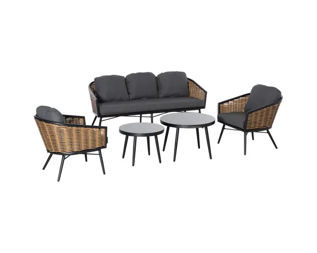 Outsunny Lounge Set Mobilier de Gradina Ratan 5 Piese, Canapea 3 Locuri, 2 Fotolii, 2 Masute, Perne Confortabile | Aosom Romania