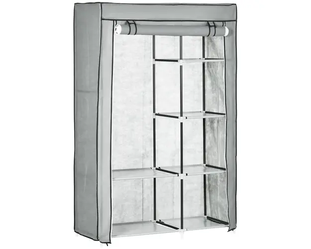HOMCOM Dulap Modular din Otel si PP, Organizator cu 6 Rafturi Deschise, 1 Cuier si Usa, 103x43x162.5 cm, Gri | Aosom Romania