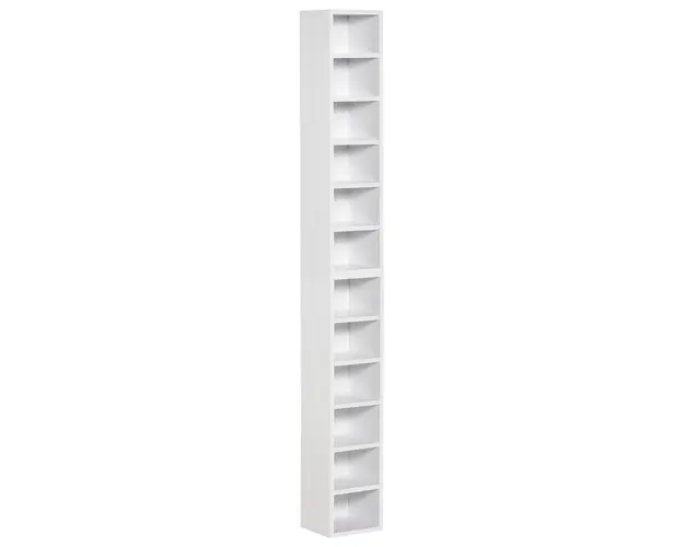 HOMCOM Biblioteca Raft pentru CD, Set din 2 Piese cu 12 Rafturi din Lemn, 21x19,2x88,3 cm, Alb | Aosom Romania