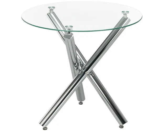 HOMCOM Masa Rotunda pentru 2-4 Persoane cu Blat din Sticla si Picioare de Otel Φ80cm | Aosom Romania
