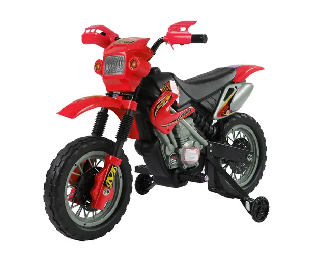 HOMCOM Motocicleta Electrica pentru Copii 3-6 Ani din Plastic cu Roti de Sprijin, Faruri si Muzica, 102x53x66 cm, Rosu si Negru | Aosom Romania