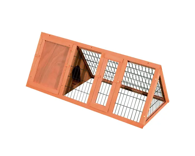 PawHut Cusca din Lemn de Brad pentru Iepuri, Habitat Exterior/Interior, 118x50x45 cm, Usa cu Blocare, Maro | Aosom Romania