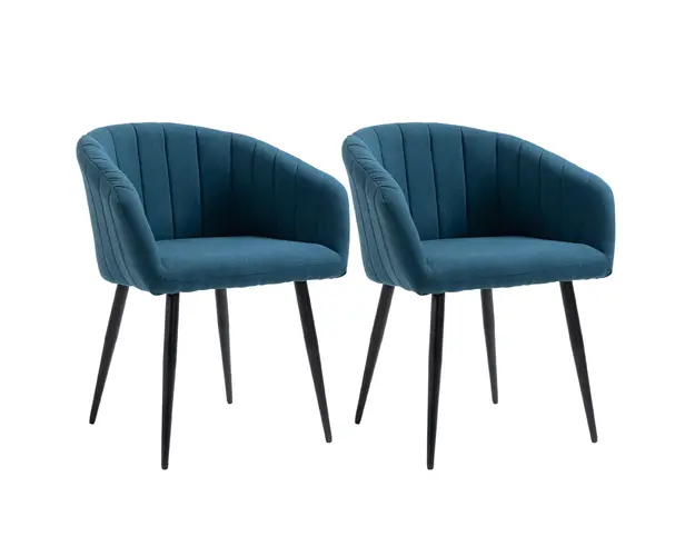 HOMCOM Set de 2 Scaune Tapitate Moderne, Scaune pentru Sufragerie si Living cu Picioare Metalice, 62x56x76 cm, Albastru | Aosom Romania