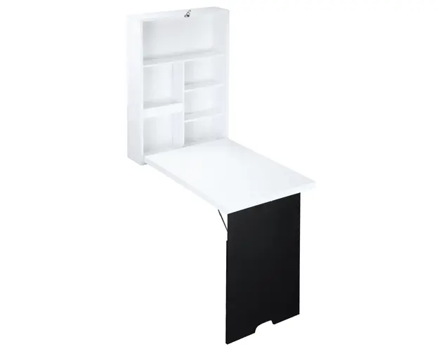 Masa pliabila cu dulap de perete si spatiu de depozitare, alb si negru 60x88.5x146.5cm HOMCOM | Aosom Romania