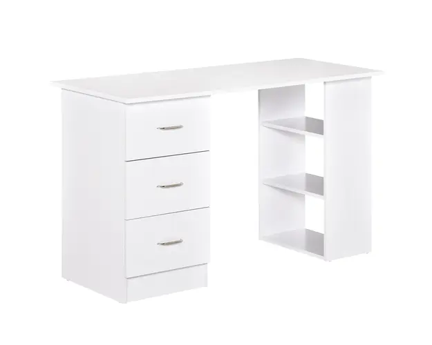 HOMCOM Birou modern alb cu 3 Sertare si Rafturi in Lemn 120x49x72cm