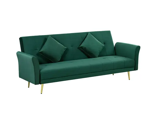 HOMCOM Canapea Pat cu 3 Locuri, 2 Perne Incluse, Spatar Reglabil, Canapea Versatila 206x81x83 cm, Verde Elegant | Aosom Romania