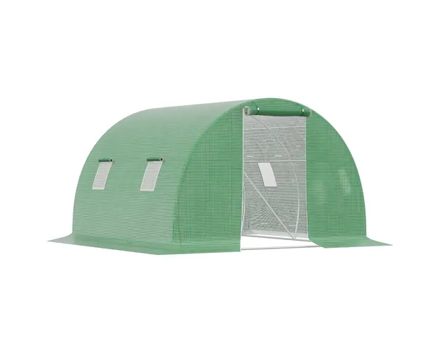 Outsunny Sera de gradina si legume cu protectie din PE, Sera pentru plante cu usa si ferestre cu strangere tip rulou, 3x3x2m, verde | Aosom Romania