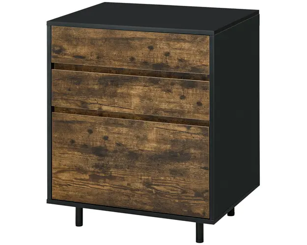 HOMCOM Comoda cu 3 Sertare din PAL in Stil rustic, 60x45x75cm, Maro si negru | Aosom Romania
