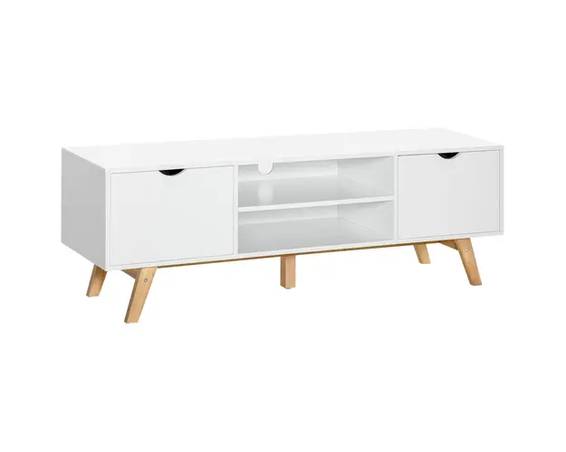 Comoda TV max 65" din PAL si MDF alb cu 2 dulapuri laterale 2 rafturi centrale deschise, 150x39x50cm HOMCOM | Aosom Romania