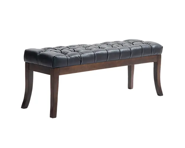 HOMCOM Banca otomana cu Smocuri, Capat de Pat din Piele Artificiala cu Picioare din Lemn si Scaun Captusit, 120x38x46 cm, Negru