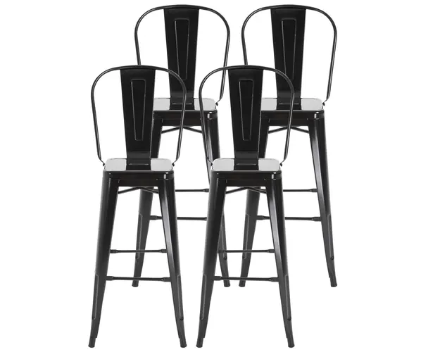 HOMCOM Set 4 Scaune Metalice Rezistente pentru Dining si Bucatarie Design Modern 44x53x116 cm Negru | Aosom Romania