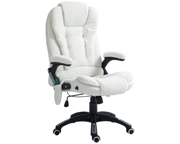 Vinsetto Fotoliu de Birou cu 6 Puncte de Vibratii, Functie de Leganare, Incalzire si Telecomanda, 68x72x110-120 cm, Alb | Aosom Romania