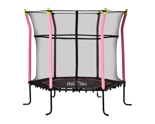 Trambulina pentru Copii 3-10 ani cu Plasa de Siguranta si Corzi Elastice HOMCOM, Roz si Negru, Φ161x163cm | Aosom Romania
