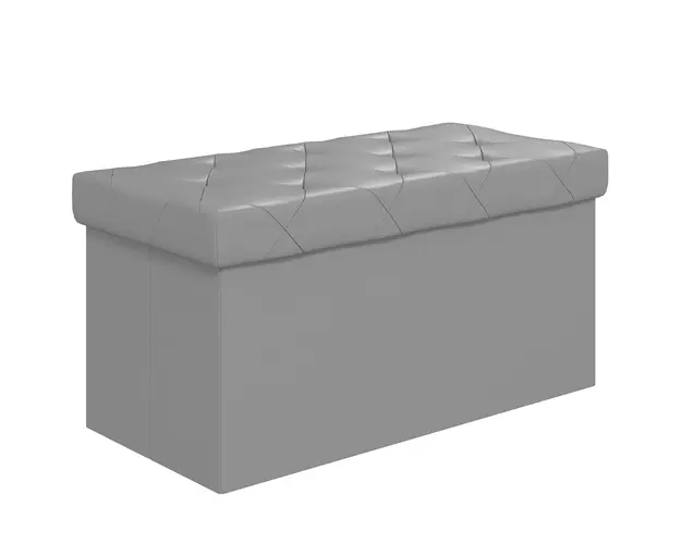 HOMCOM Banca Cutie de Depozitare Pliabila, Banca Taburet cu Capac si Invelis din Piele Ecologica, 76x38x38 cm, Gri | Aosom Romania