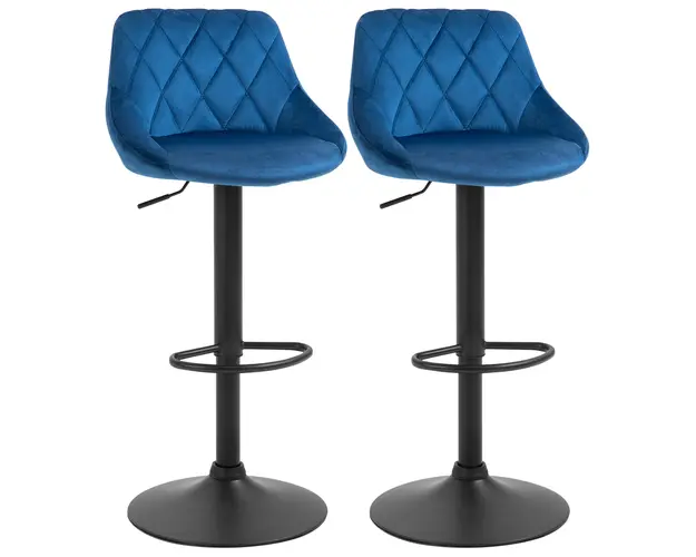 HOMCOM Set 2 Scaune de Bar Reglabile, Confortabile, Design Modern, 51.5x48x83-104 cm, Albastru | Aosom Romania