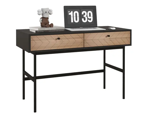 HOMCOM Birou de Scris cu Depozitare, Masa de Calculator cu 2 Sertare si Cadru de Otel, 106x50x77 cm, Negru | Aosom Romania
