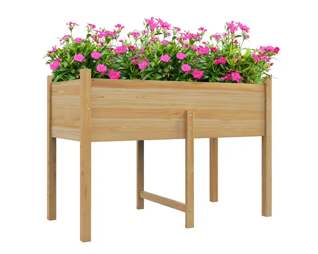 Outsunny Pat de Gradina Inaltat din Lemn 115x55x80cm cu Orificii de Scurgere pentru Legume Flori | Aosom Romania