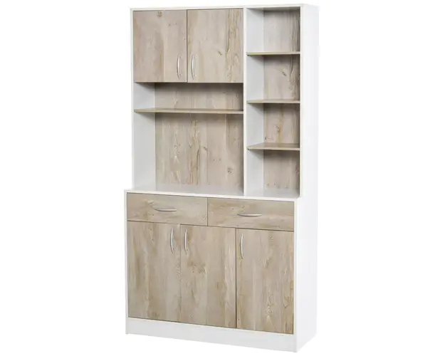 HOMCOM Bufet de Bucatarie Spatios, Dulap cu Sertare si Usi, Design Modern, 100x39x180 cm, Alb si Lemn Natural | Aosom Romania