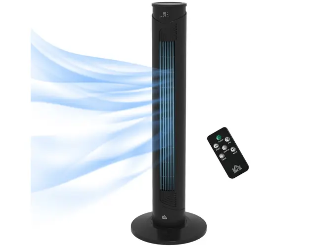 HOMCOM Ventilator Oscilant de Turn, 3 Viteze, Telecomanda, Temporizator, Mod Repaus, Ideal pentru Acasa | Aosom Romania