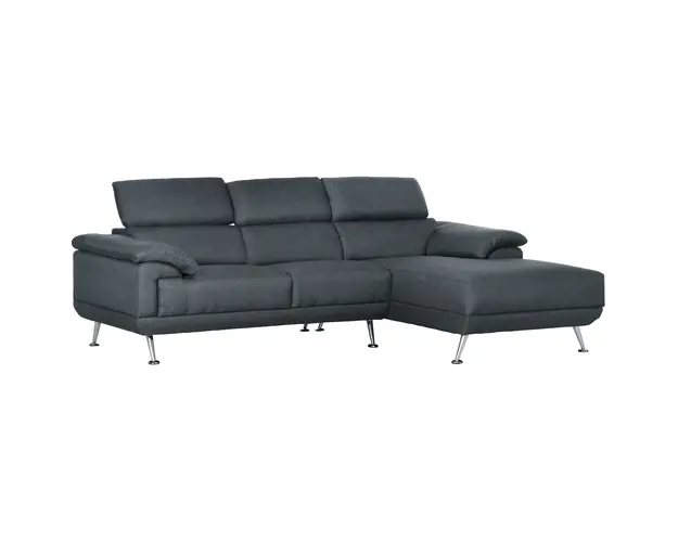 HOMCOM Canapea de Colt cu 3 Locuri pentru Camera de Zi, Coltar din Material Textil cu Tetiera Reglabila, 249.5x162.5x95 cm, Gri | Aosom Romania