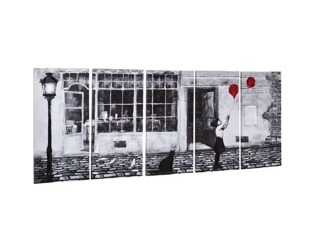 HOMCOM Ansamblu Artistic pe Panza, 5 Tablouri Decorative cu Fata si Balon Rosu, Alb-Negru, Design Modern pentru Dormitor si Sufragerie, Cadou Ideal | Aosom Romania