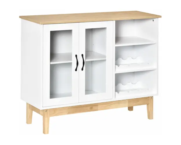 HOMCOM Bufet Modern Alb cu Dulapior, 3 Rafturi Laterale, Suport Sticle de Vin, Economie Spatiu, din Lemn, 103x34x80cm | Aosom Romania