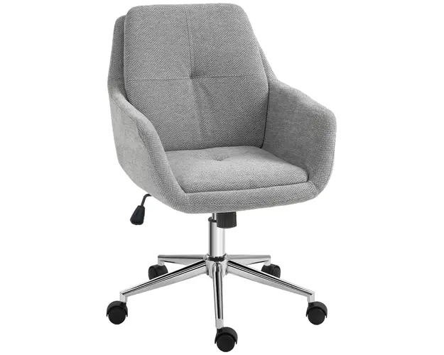 HOMCOM Scaun de Birou, Scaun din Material Textil cu Inaltime Reglabila, Cotiera, Scaun Pivotant pentru Acasa, 55x66x86-96 cm, Gri | Aosom Romania