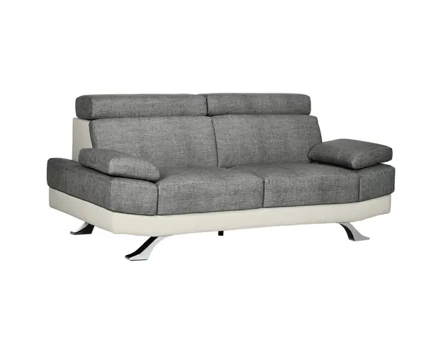 HOMCOM Canapea din Piele Artificiala cu 2 Locuri si Tetiera Reglabila pe 5 Niveluri, Canapea Moderna, 189x96,5x84 cm, Gri | Aosom Romania