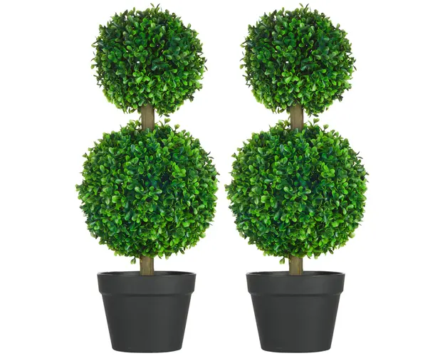 HOMCOM Arbore Buxus Artificial Sferic in Ghiveci 60 cm, Verde, Decorativ pentru Interior/Exterior, Rezistent la UV | Aosom Romania