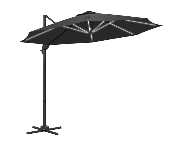 Outsunny Umbrela de Soare Exterioara cu Lumini LED si Unghi Reglabil, Umbrela de Gradina din Aluminiu si Poliester, Ø3x2.5 m, Gri | Aosom Romania
