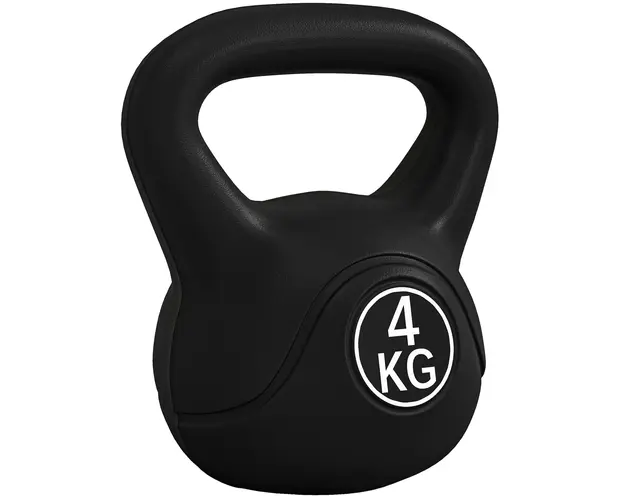 HOMCOM Kettlebell de 4kg pentru Sport si Fitness cu Baza Plata si Maner, Greutate Kettlebell, 18x12x20 cm, Negru | Aosom Romania