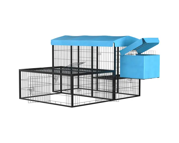 Cotet de Gradina PawHut Modular pentru 6-10 Gaini cu 2 Custi din Otel, Cusca pentru Gaini cu Acoperis din Poliester, Albastru inchis | Aosom Romania