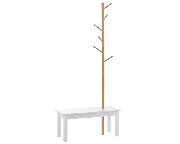 HOMCOM Banca cu Cuier in Bambus, Design Modern, Spatiu de Depozitare, Alb si Lemn, 80x30x180 cm | Aosom Romania