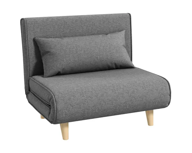 HOMCOM Fotoliu Pat 3 in 1 cu Spatar Reglabil pe 6 Nivele si Perna, Canapea Pat Pliant, 94x78x80 cm, Gri | Aosom Romania