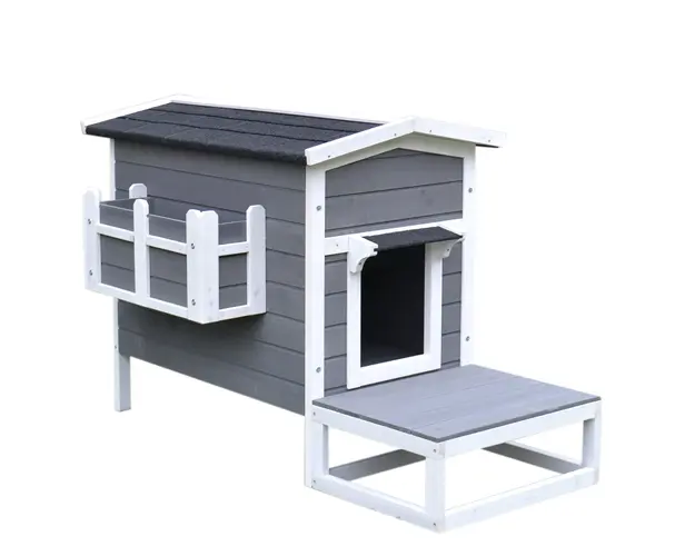 PawHut Cusca Inaltata pentru Animale cu Balcon si Acoperis Protector, 83x66.5x74.7 cm | Aosom Romania