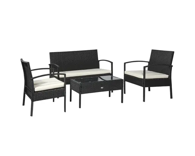 Outsunny Set Mobilier de Gradina din Ratan Negru 4 Piese cu Perne Confortabile 108x60x77cm Ideal pentru Terasa si Spatii Exterioare | Aosom Romania