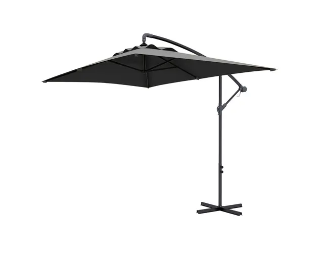 Outsunny Umbrela Consola 3m cu Baza in Cruce, Model Banana cu Manivela, 6 Spite, Umbrela Dreptunghiulara pentru Terasa, Gri | Aosom Romania